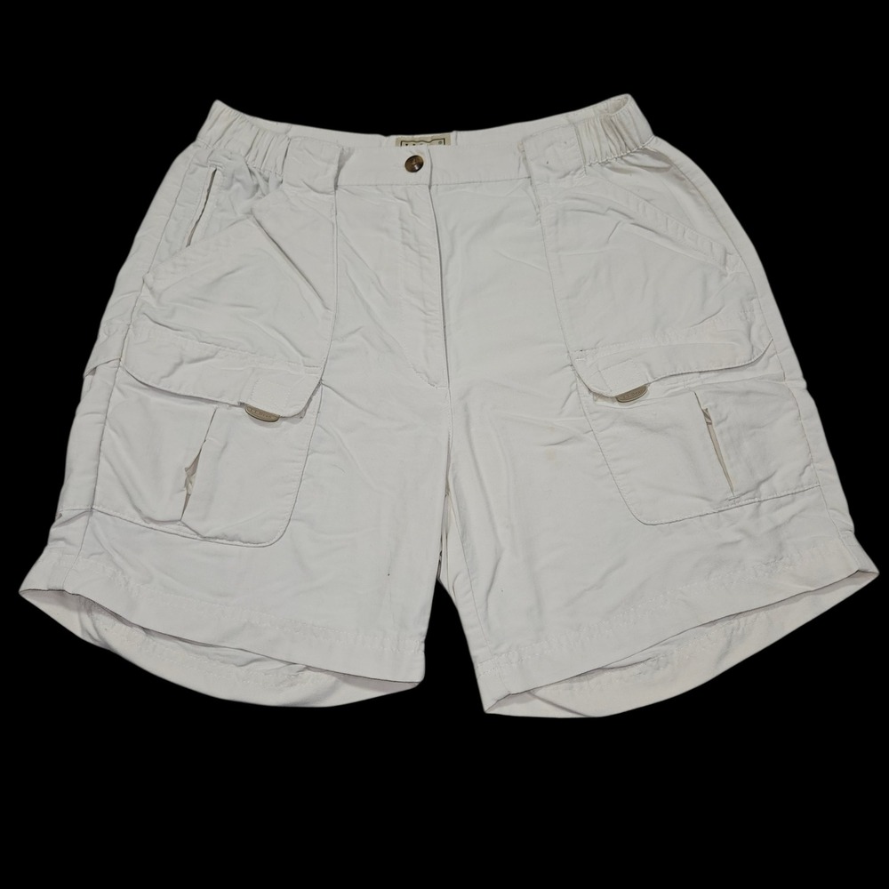 LL Bean VTG Supplex Nylon Cargo Hiking Shorts Off White Sz S
